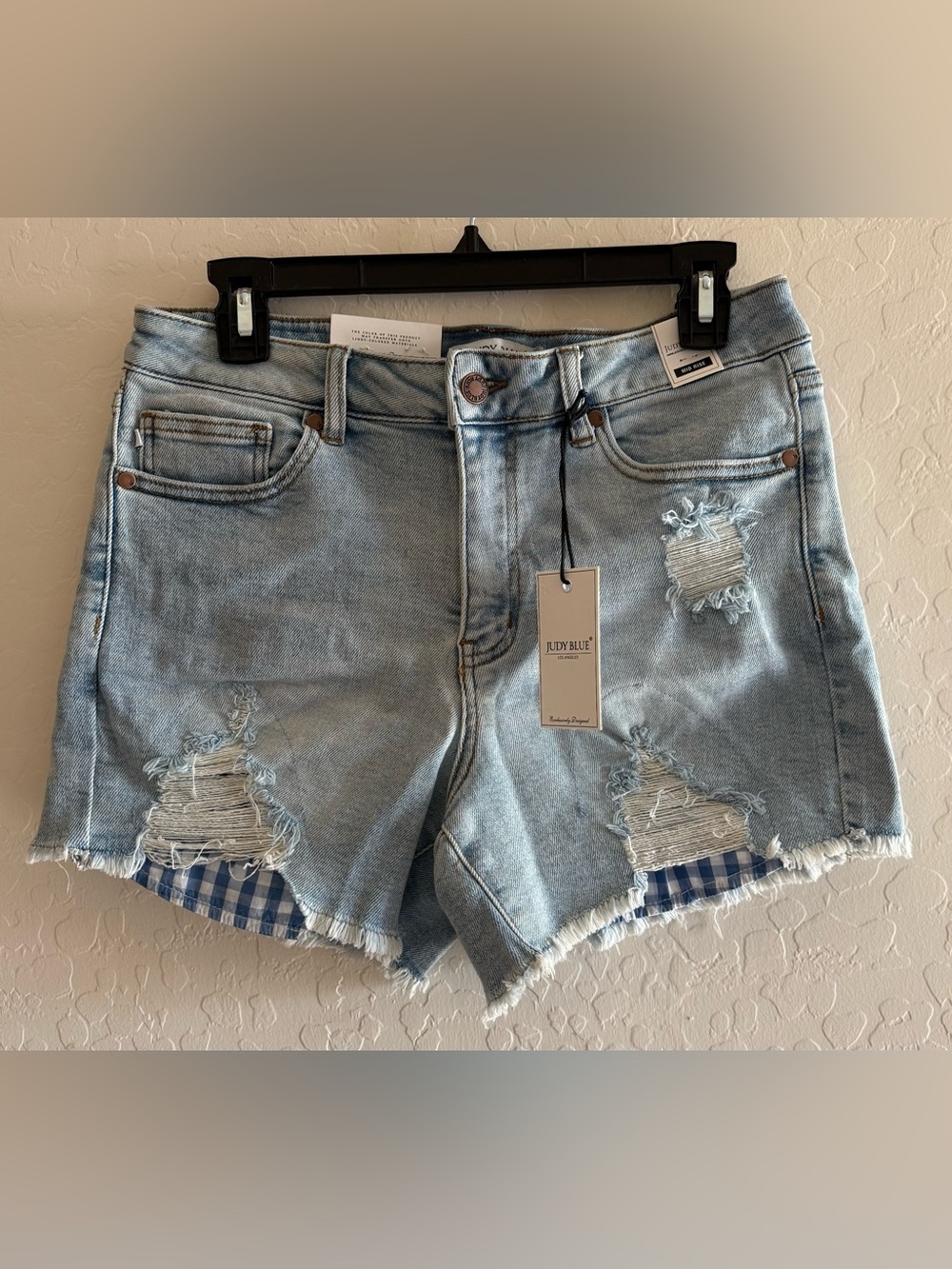 Judy Blue, large, light wash, mid rise, cut off shorts